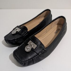 Michael Kors Black Leather Flats with Silver Accents Size 5